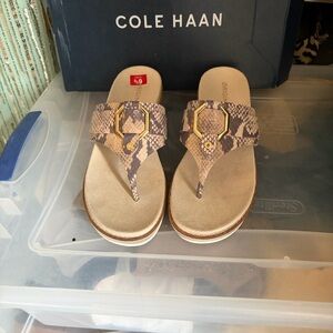Cole Haan Women's Sandals with Snakeskin Pattern and Gold Accent